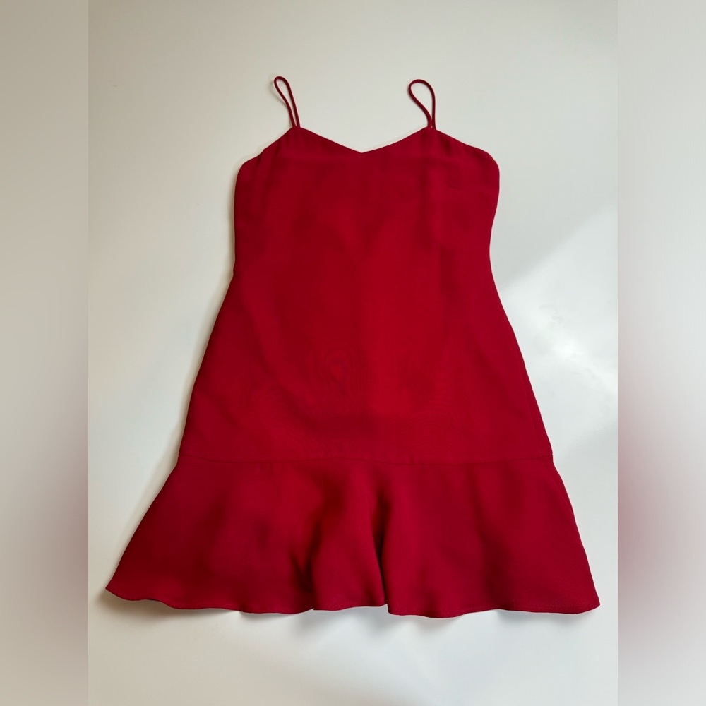 ANN TAYLOR Red Mini Dress Ruffle Bottom Size 6 Made In USA - Picture 1 of 7